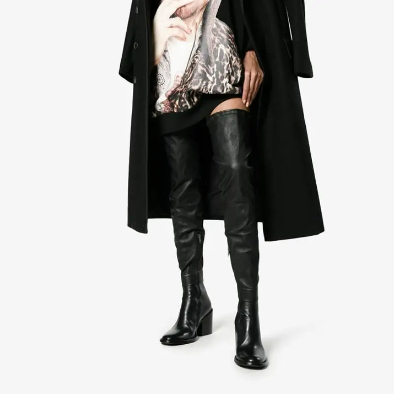 

RizaBina New Genuine Leather Loots With Square High Heels Zipper Over The Knee Boots Sexy Autmun Boots Women Shoes Size 31-45