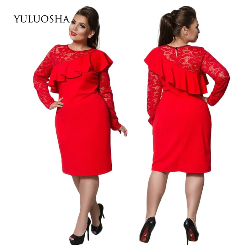 YULUOSHA вечернее платье 5XL женское официальное трапеция с кружевом элегантное ярко