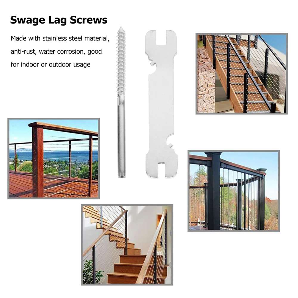 

12pcs Stainless Steel Stair Deck Cable Railing Swage Lag Screws with 1pc Spanner