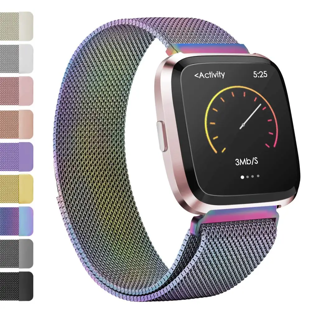 7 Colorful Ремешок металлический браслет из нержавеющей стали для Fitbit Versa ремешок на запястье Миланский Магнитный Браслет fit bit Lite Verse 2 Band аксессуары - Цвет: 7 Colorful