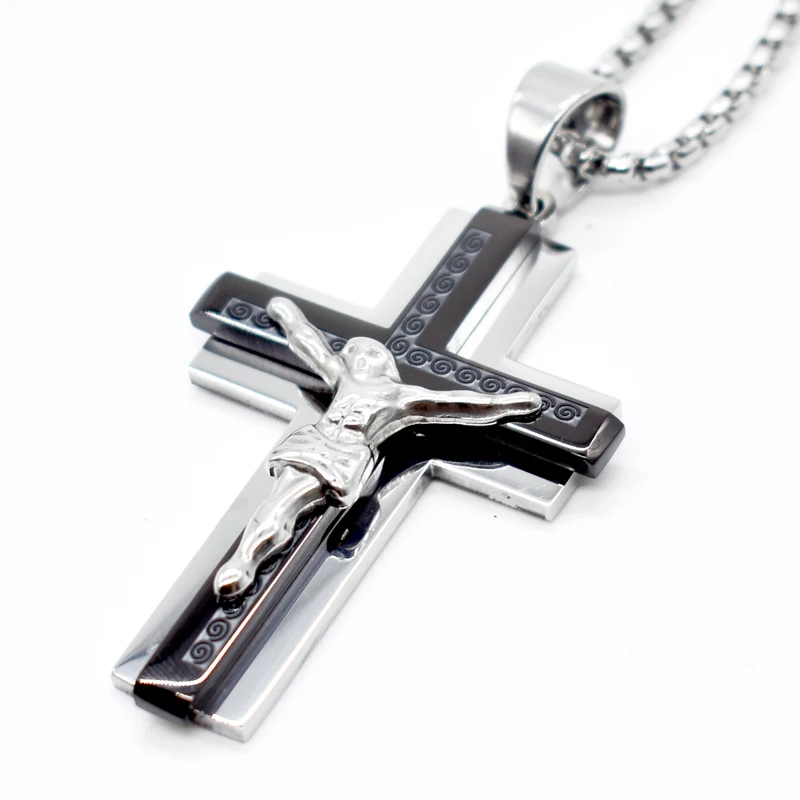 AMUMIU Jesus Crucifix черное ожерелье подвеска из нержавеющей стали крест кулон хип хоп