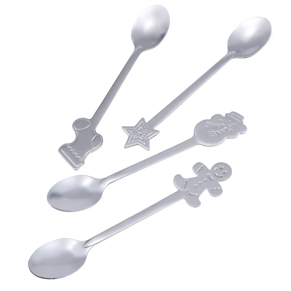 4 шт. Рождественская ложка из нержавеющей стали модная мультяшная для кофе чая