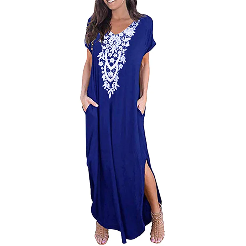 Женское платье свободного покроя размера плюс кружевное с коротким рукавом