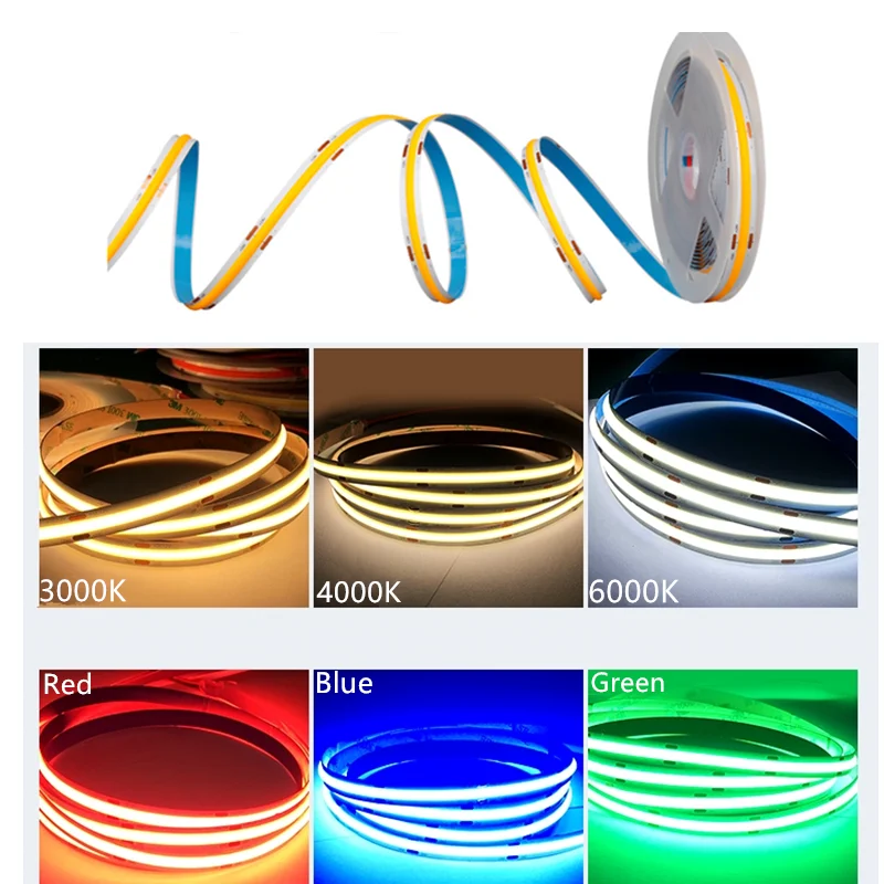 

FCOB LED Ribbon Light,12VDC High Intensity Diode Invisible 90CRI 384 Chips/M 10W COB Soft Strip,Cabinet Closet TV Backlight Tape