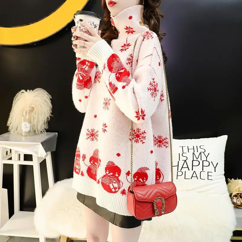 

Autumn Winter Christmas Women Knitted Turtleneck Cashmere Sweater 2020 Basic Pullover Jumper Batwing Long Sleeve Loose Tops