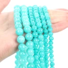 Гладкие Натуральные Синие бусы из камня амазонита, круглые свободные бусины-разделители, бриллиантовые шармы, браслеты, аксессуары 6810 мм