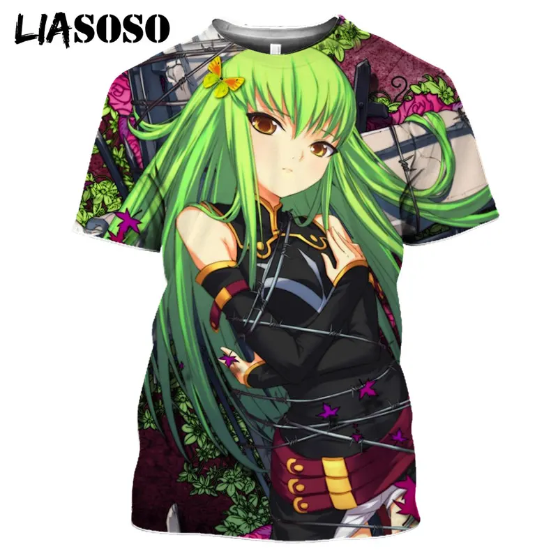 

LIASOSO Women Men Japanese Anime Code Geass Kawaii Girl Fashion T-shirt Harajuku Funny Clothing Casual T Shirts 3D Print Tops