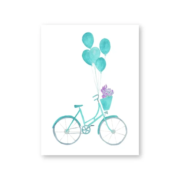 

Wall Art Canvas Painting Turquoise Bicycle Balloons Print Nordic Poster Cute Bike Flowers Picture Nursery Art Decor