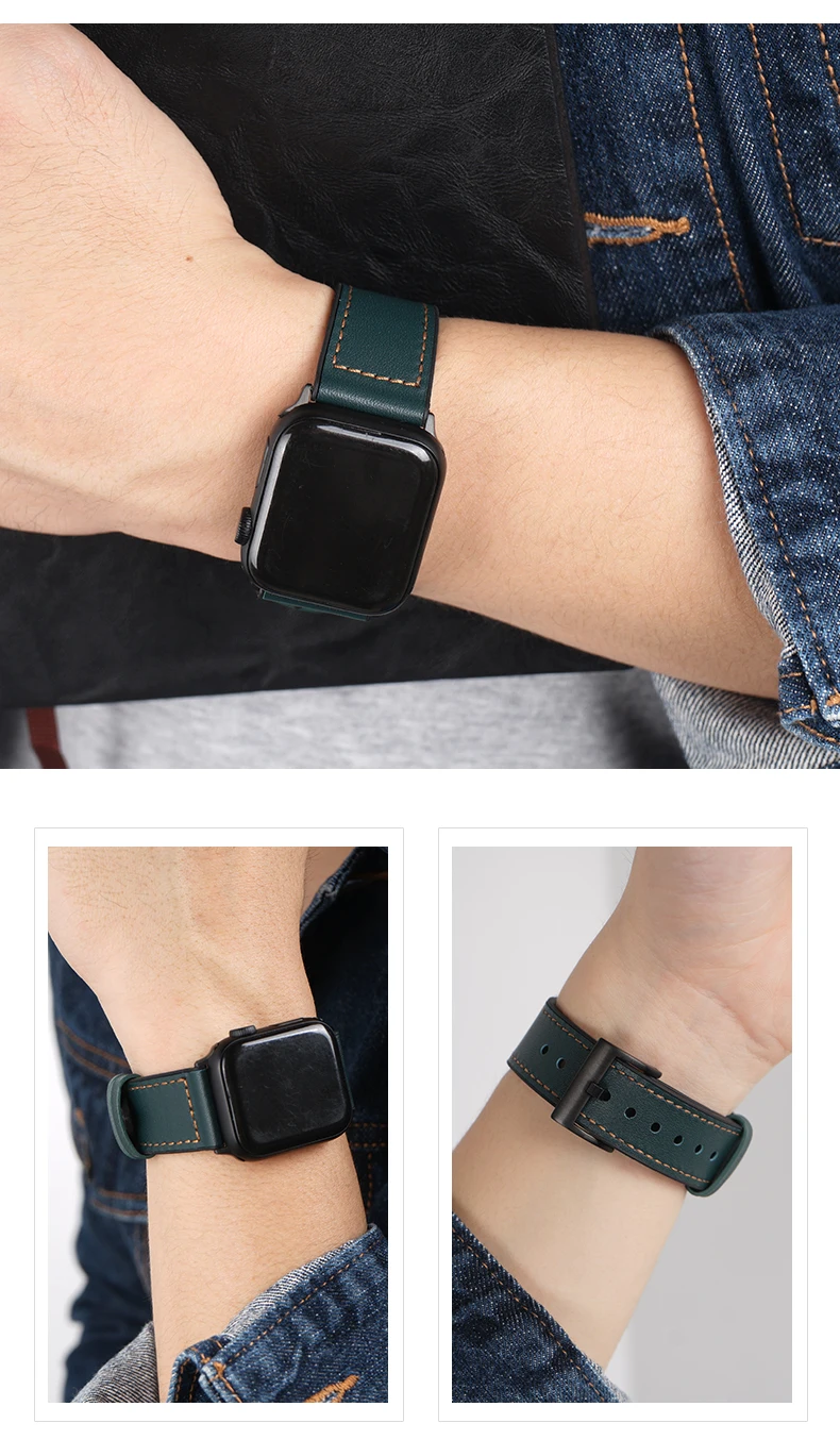 100% Genuine Leather Watchband for Apple Watch Band Series 7 6 5 4 3 2 Bracelet 42mm 38mm 40MM 44MM Strap For iwatch 41mm 45mm