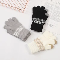 womens winter warm classic floral split finger gloves mens casual outdoor sports windproof touch screen knitted gloves