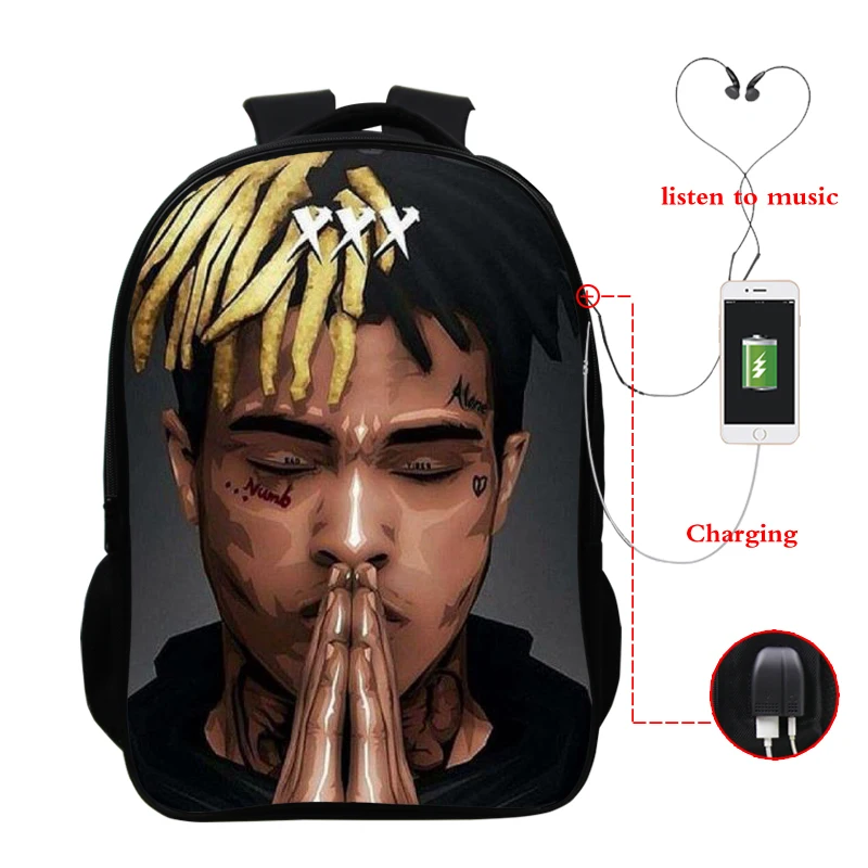 16 дюймов унисекс школьные сумки Xxxtentacion обои рюкзаки поп Звезда рюкзак для