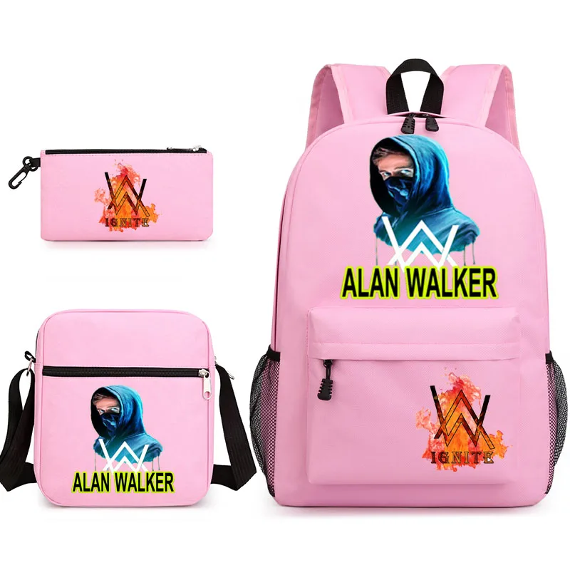 

2021Alan Walker Cute Backpack Boys and Girls Backpacks Youth Travel 3 Pieces/Set of Students (School Bag + Satchel + Pencil Case