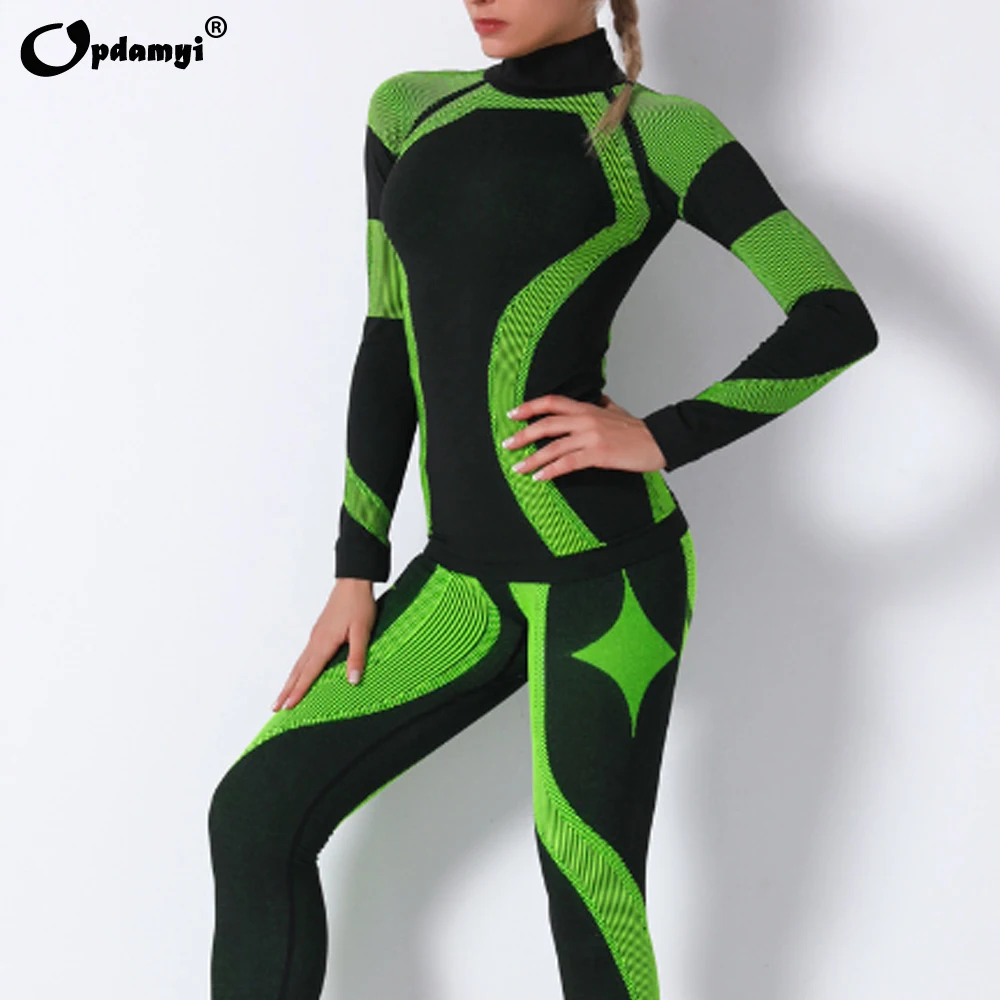 Комплект Для Йоги Женский бесшовный из топа с длинным рукавом и леггинсов