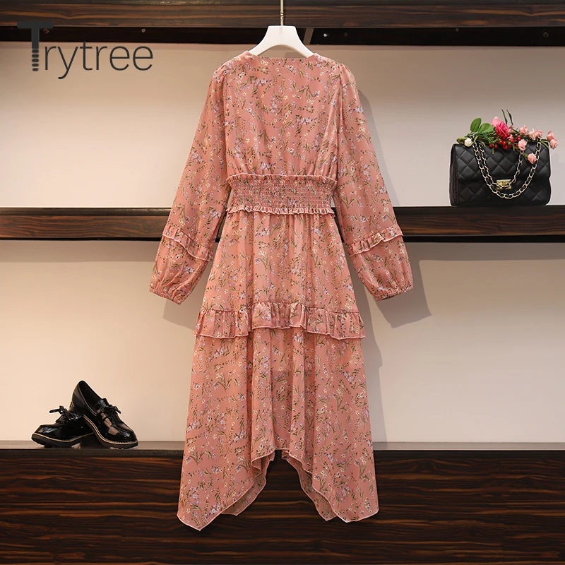 Весеннее женское платье Trytree повседневное ТРАПЕЦИЕВИДНОЕ ПЛАТЬЕ С V образным