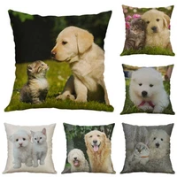 lovely pet dog pattern 18 cotton linen home pillow case sofa waist cushion cover 18
