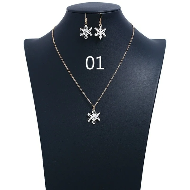 Fashion Earring and Necklace Set Christmas Series Snowman Bell Elk Snowflake Xmas Tree Santa Women Cute Stud Earrings Necklaces | Украшения