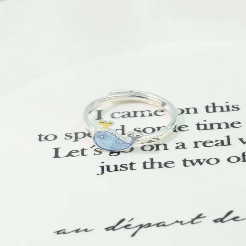 

HT-40 s925 silver plated small whale ring female Korean version sweet dolphin ring cute fish ring finger ring female