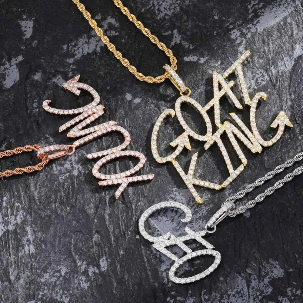 TOPGRILLZ пользовательское имя Iced Out теннисная цепочка буквы ожерелья с подвесками для мужчин Подвески Циркон хип хоп ювелирные изделия с 4 мм теннисная цепочка