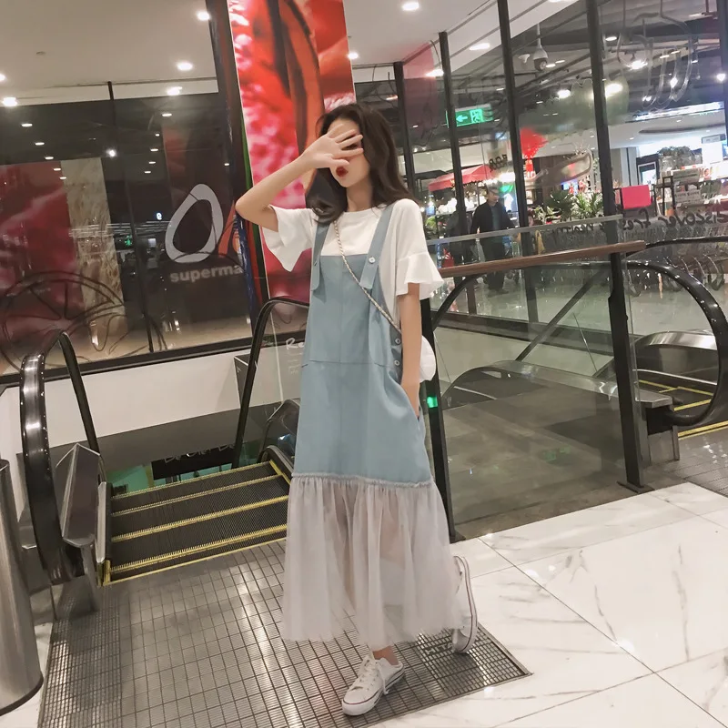 Джинсовое длинное платье с кружевами джинсовый сарафан верхняя одежда из Южной