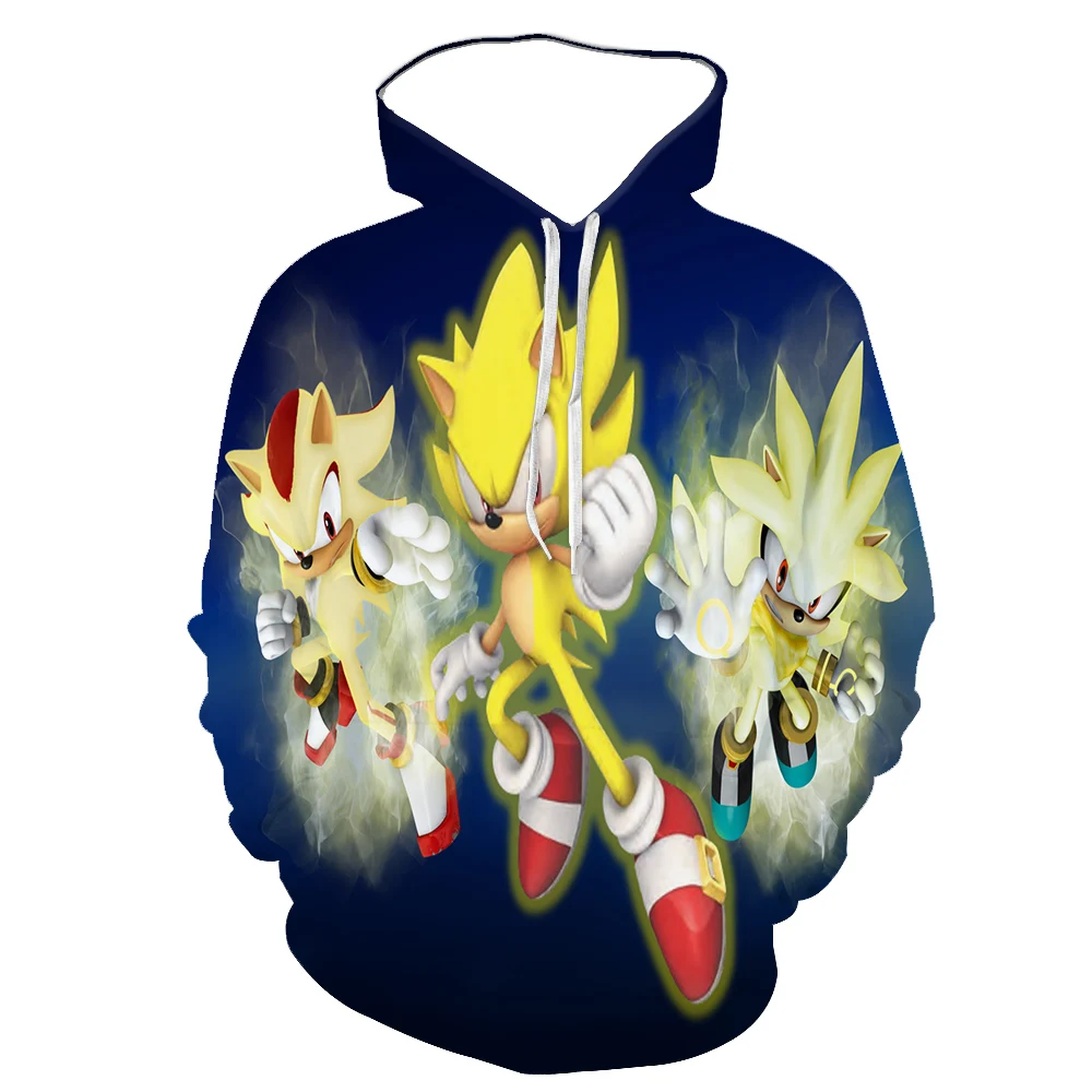

20213D Cartoon Blue Hedgehog Sonic Spring And Autumn New Men's Printed Hooded Sports Casual Fashion Pullover Can Be Customized