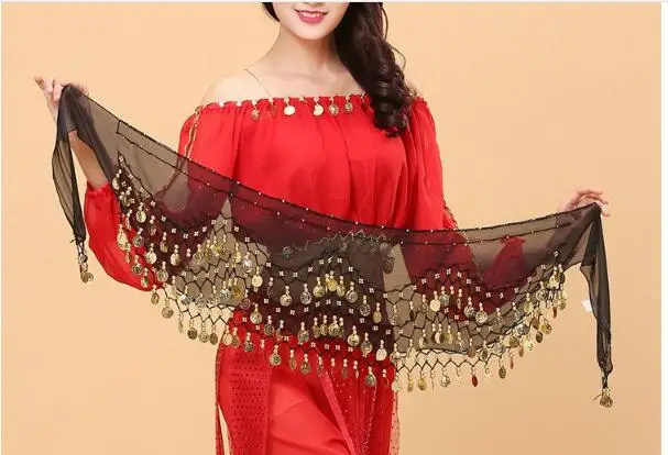 Женский набедренный платок для танца живота трёхрядный пояс-юбка с золотым тоном