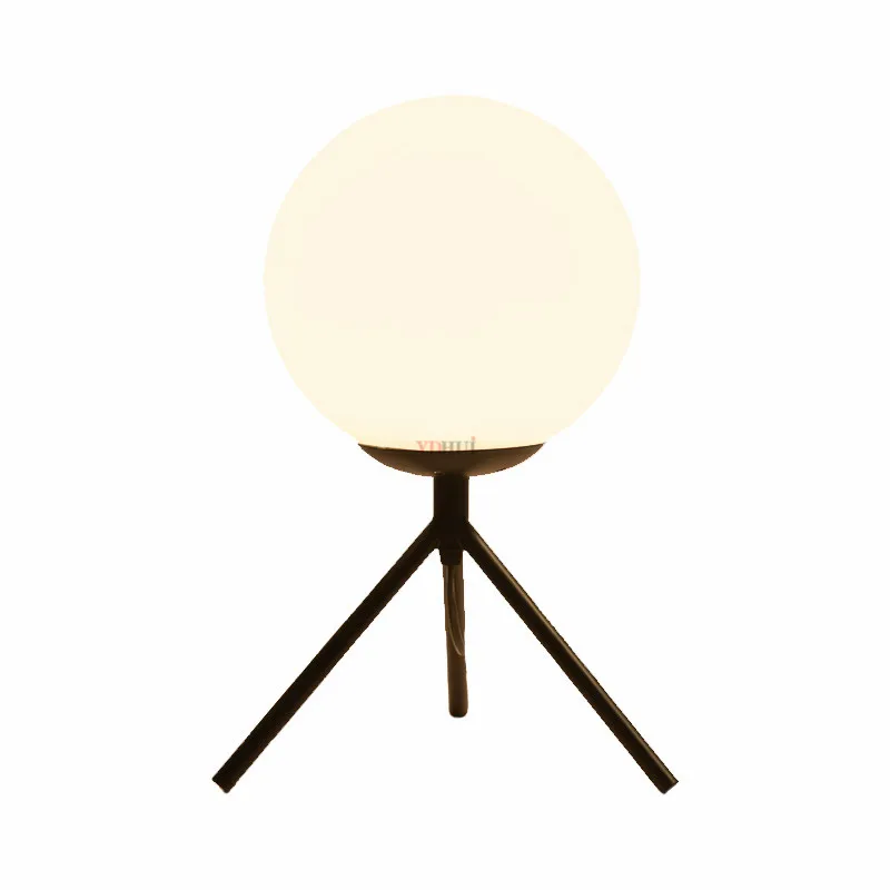 

Nordic modern minimalist table lamps for living room white glass ball table light iron tripod milky round ball desk lamp Reading