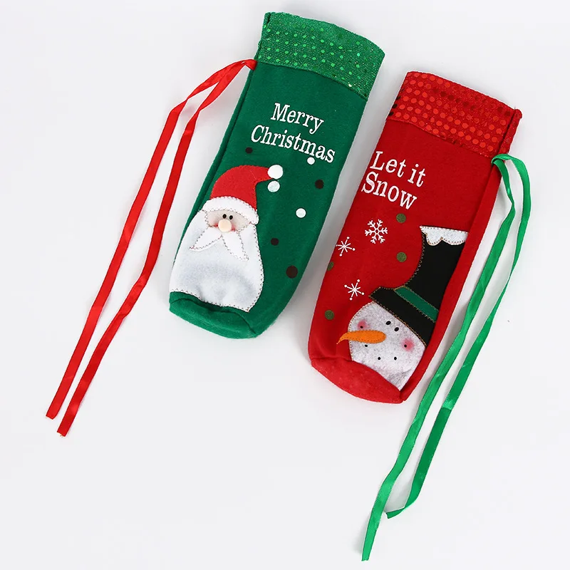 

Christmas Red Wine Bottle Covers Bag Linen Cloth Xmas Champagne Cover Gift Wrap Pouch New Year Dinner Party Table Decorations