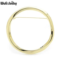 wulibaby big round circle brooches women men metal 2 color party office casual brooch pins gifts