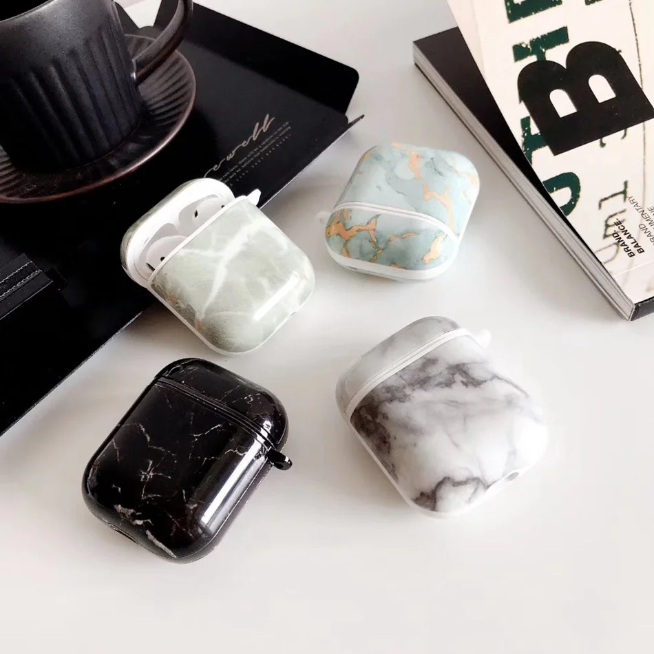 Чехол с мраморными наушниками для Airpods 2 чехол Роскошный Жесткий наушников