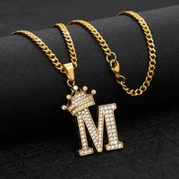 zircon crown letters necklaces for women initials chain stainless steel necklace pendants mens hip hop jewelry christmas gifts