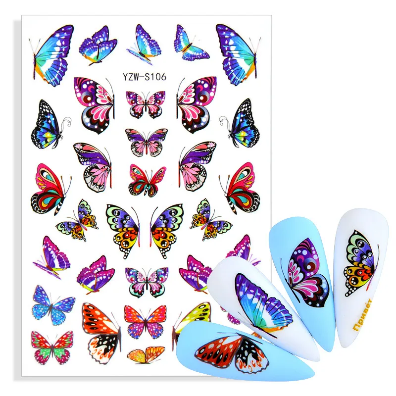 

Синие наклейки для ногтей, розовая красочная наклейка в виде бабочки с клейкой поверхностью, украшение для наращивания ногтей, аксессуары д...