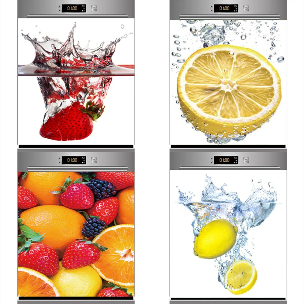 Meyve 3D bulaşık makinesi buzdolabı dondurucu etiket çocuk sanat buzdolabı kapı kapağı duvar kağıdı su geçirmez kendinden yapışkanlı özel desen