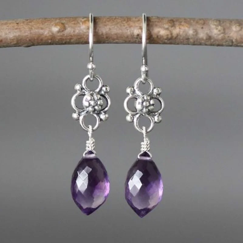 

Simple Purple Diamond Pendant Earrings for engagement anniversary gift