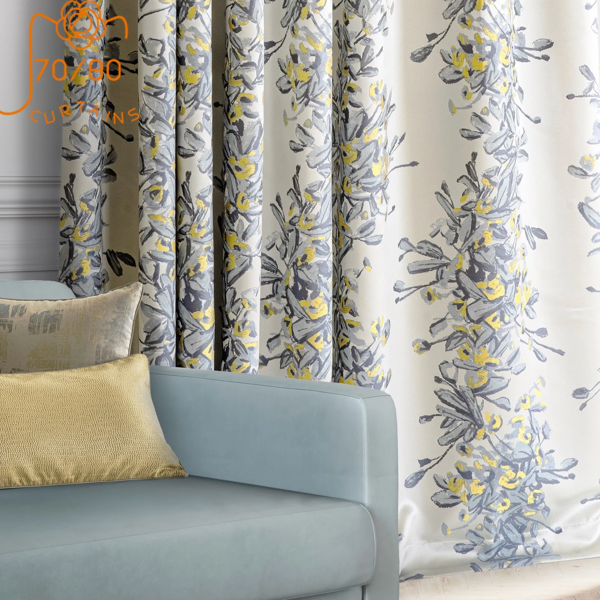 Nordic High-end Jacquard Printed Blackout Curtains Custom Finished Partition Curtains for Living Room and Bedroom