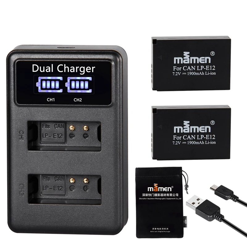 Mamen 1900 мА/ч Перезаряжаемые LP E12 LPE12 цифровой Камера Батарея + ЖК дисплей USB Зарядное