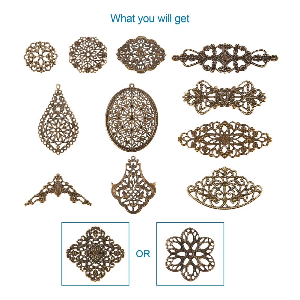 

120pcs/box Iron Flowers Slice Filigree Charm Links Connectors Base Setting Jewelry DIY