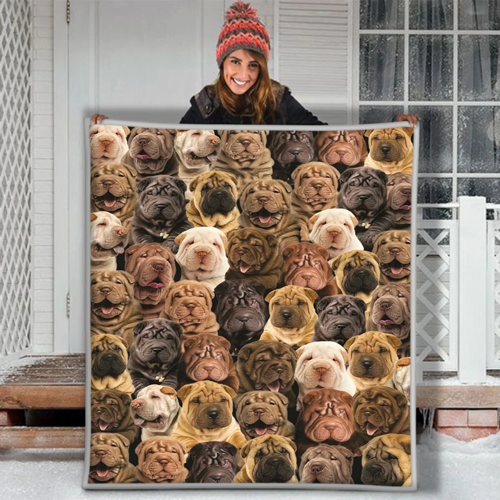 

Funny Shar Pei Dog Face Soft Throw Premium Sherpa Fleece Blanket