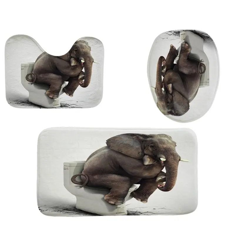 

4PCS/Set Elephant Shower Curtain Bath Curtain Waterproof Polyester K0AB