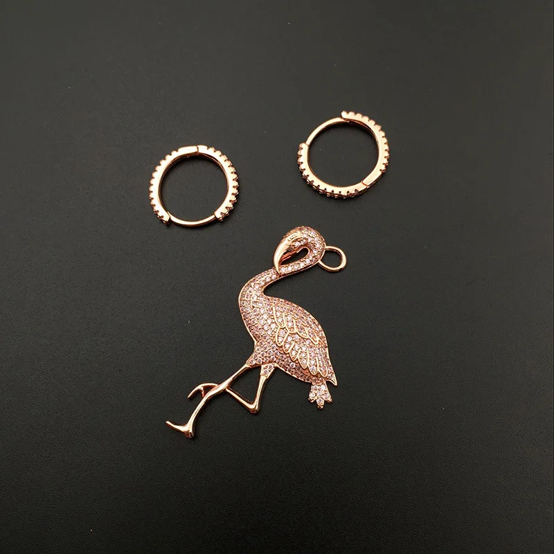 Новые модные серьги стразы с розовым Фламинго Асимметричные циркониевые микро