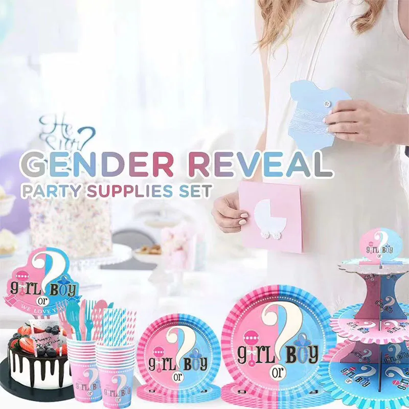 

Baby Shower Decoration Boy Girl Babyshower Gender Reveal Disposable Tableware Baby Boy or Girl Birthday Party Decors Kids