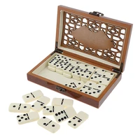 28 dominoes set entertainment recreational party game toy standard size tile with wooden storage box retro travel case new
