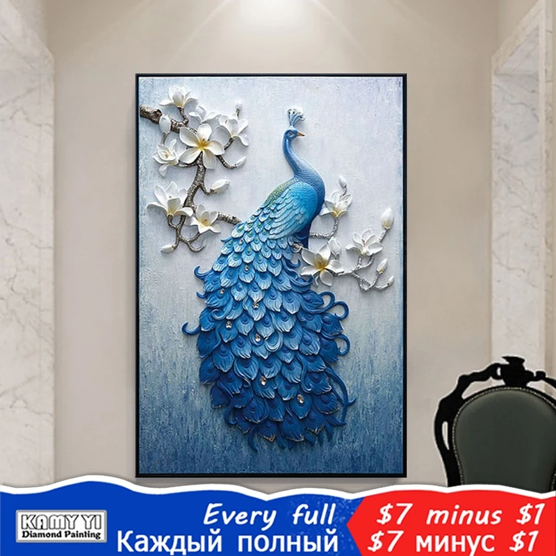 

KAMY YI Full Square/Round Drill 5D DIY Diamond Painting "Blue peacock" Embroidery Cross Stitch Mosaic Home Decor Gift HYY