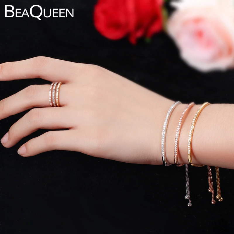 BeaQueen модные крошечные камни с кубическим цирконием оправа желтого золота