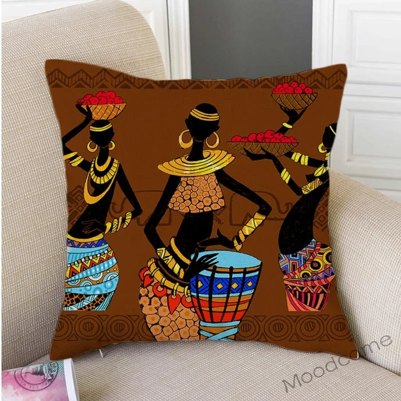 Абстрактная африканская танцевальная женская дизайнерская подушка для дивана с