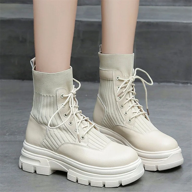 

Women Lace-Up Round Toe low Heels Chelsea Shoes 2021 Winter New Ankle Boots Snow Fashion Platform Motorcycle Botas Oxford Shoes