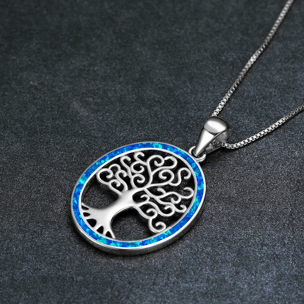 

2021 New Necklace for Women Box Chain with Oval Life Tree Pendant Fine Jewelry Accessories Mother's Day Gift Lover Girls Party