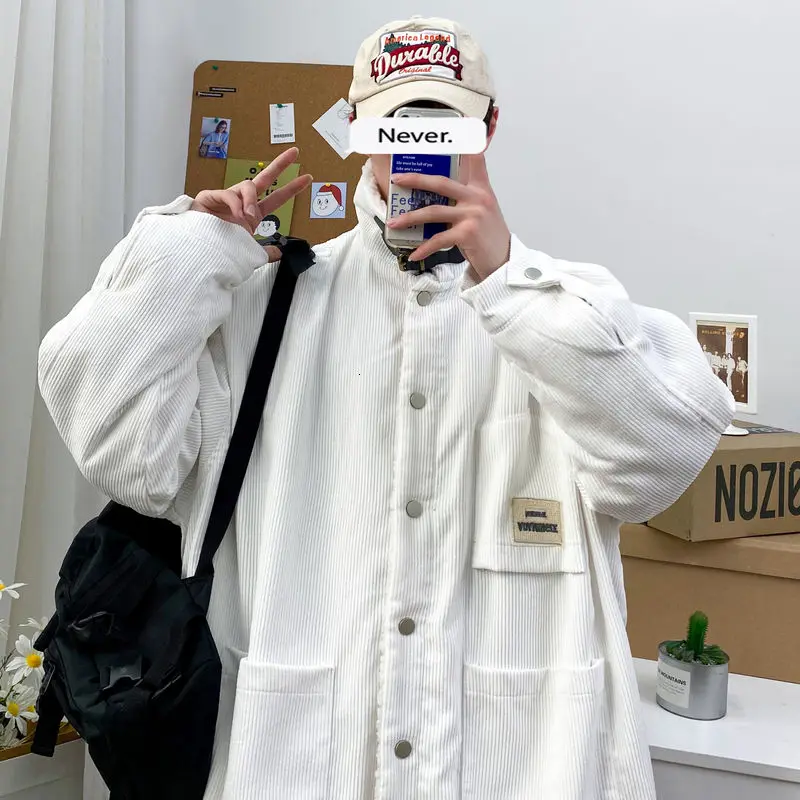 

Вельветовое пальто с лацканами, мужские куртки-карго, зимние Утепленные ветрозащитные однобортные топы, повседневные свободные куртки с ка...