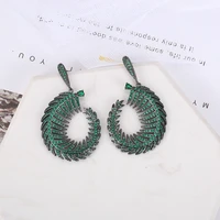elegant leaf shape dangle earrings micro pave green pink cubic zirconia long drop costume earring for women jewelry xmas gifts