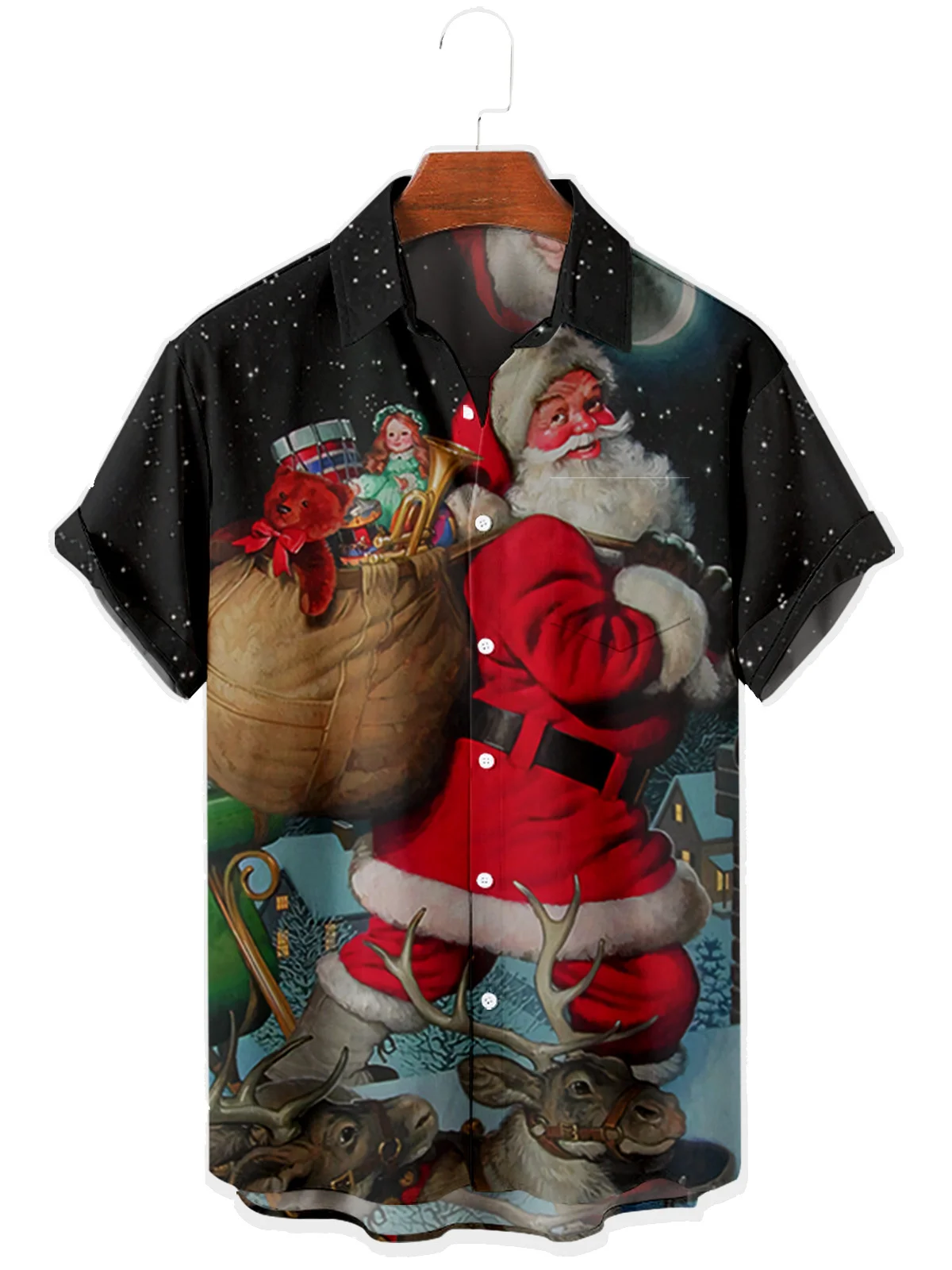 

2021 Men's Short Sleeve Lapel Shirt Large Size Fun Christmas 2 3D Printed Men's Shirt with Pockets