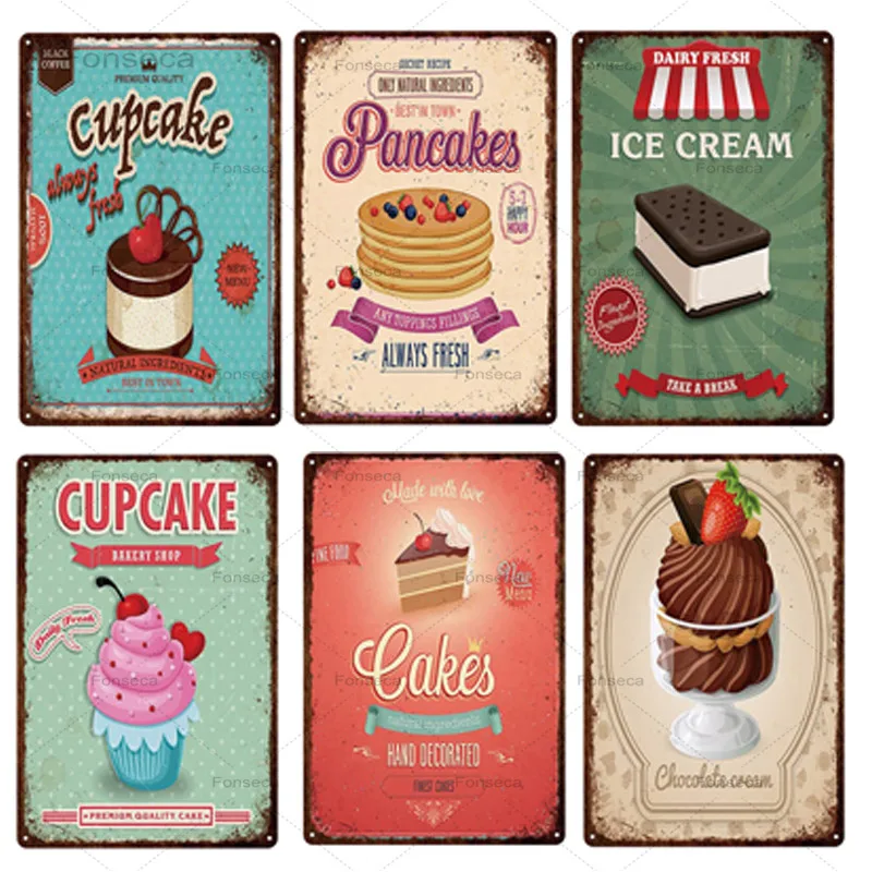 Металлические знаки для кексов кофейня десерт Оловянная пластина плакат